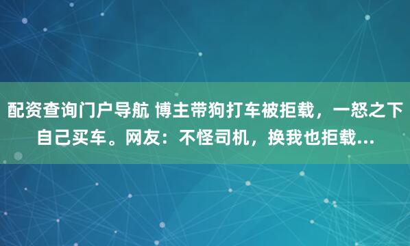 配资查询门户导航 博主带狗打车被拒载,一怒之下自己买车。网友:不怪司机,换我也拒载...